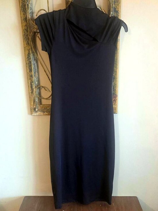 gaze Dresses & Skirts - Gaze Black Cowl Neck Midi Dress Cap Sleeve Bodycon Size S